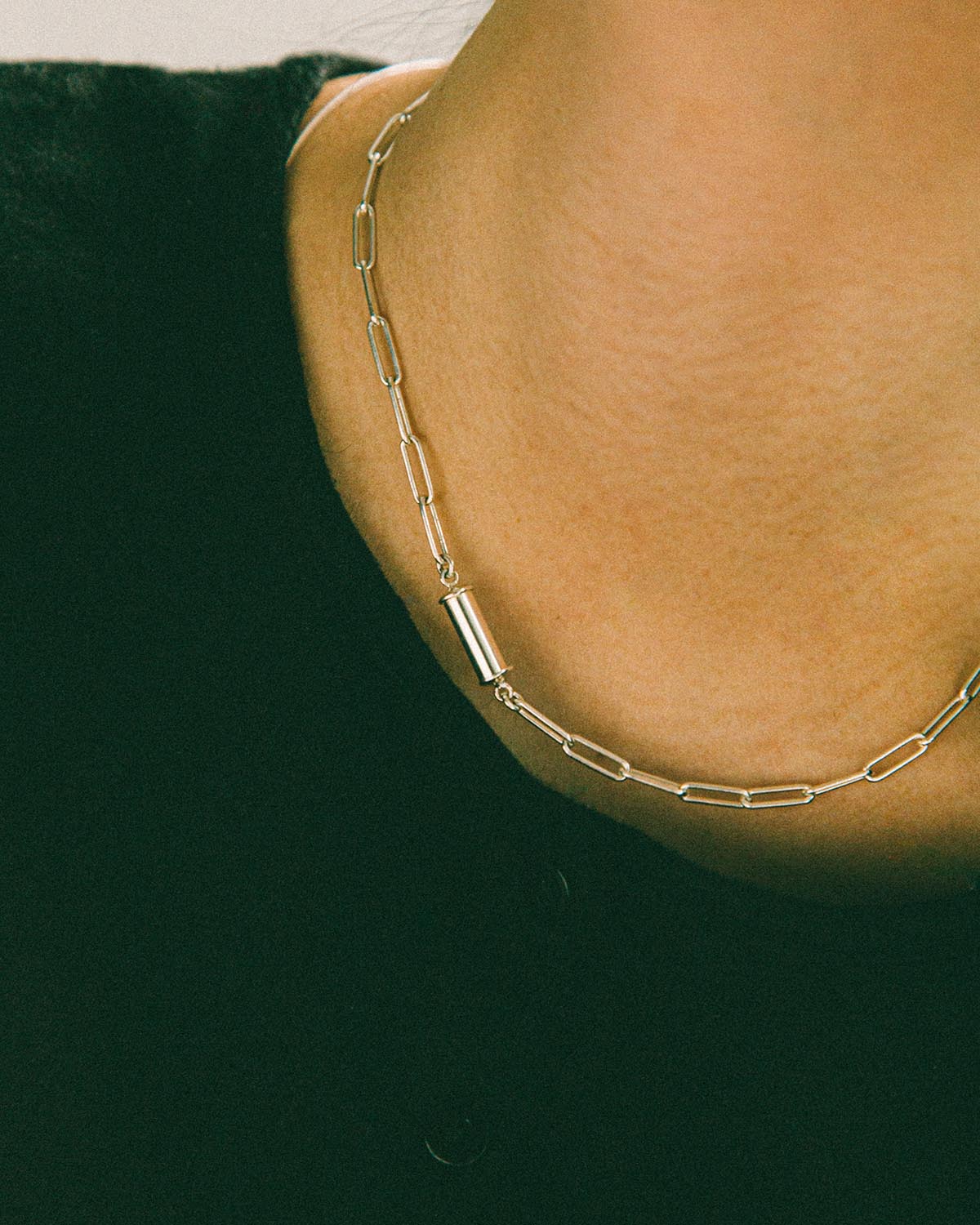 silver necklace with magnetic clasp for easy put on and off