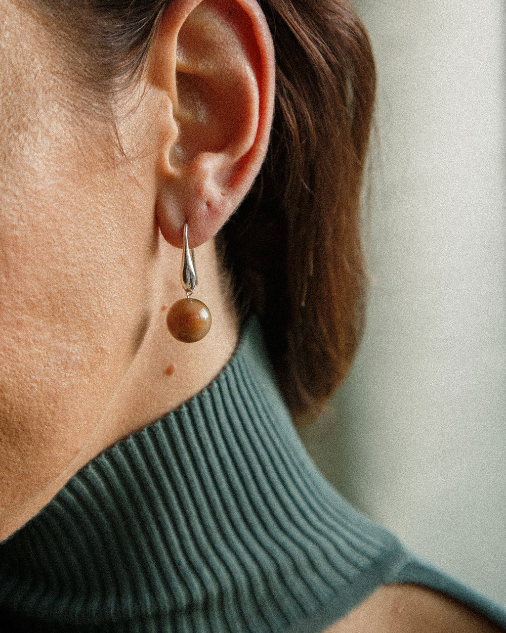 unique brown jade sterling silver earring